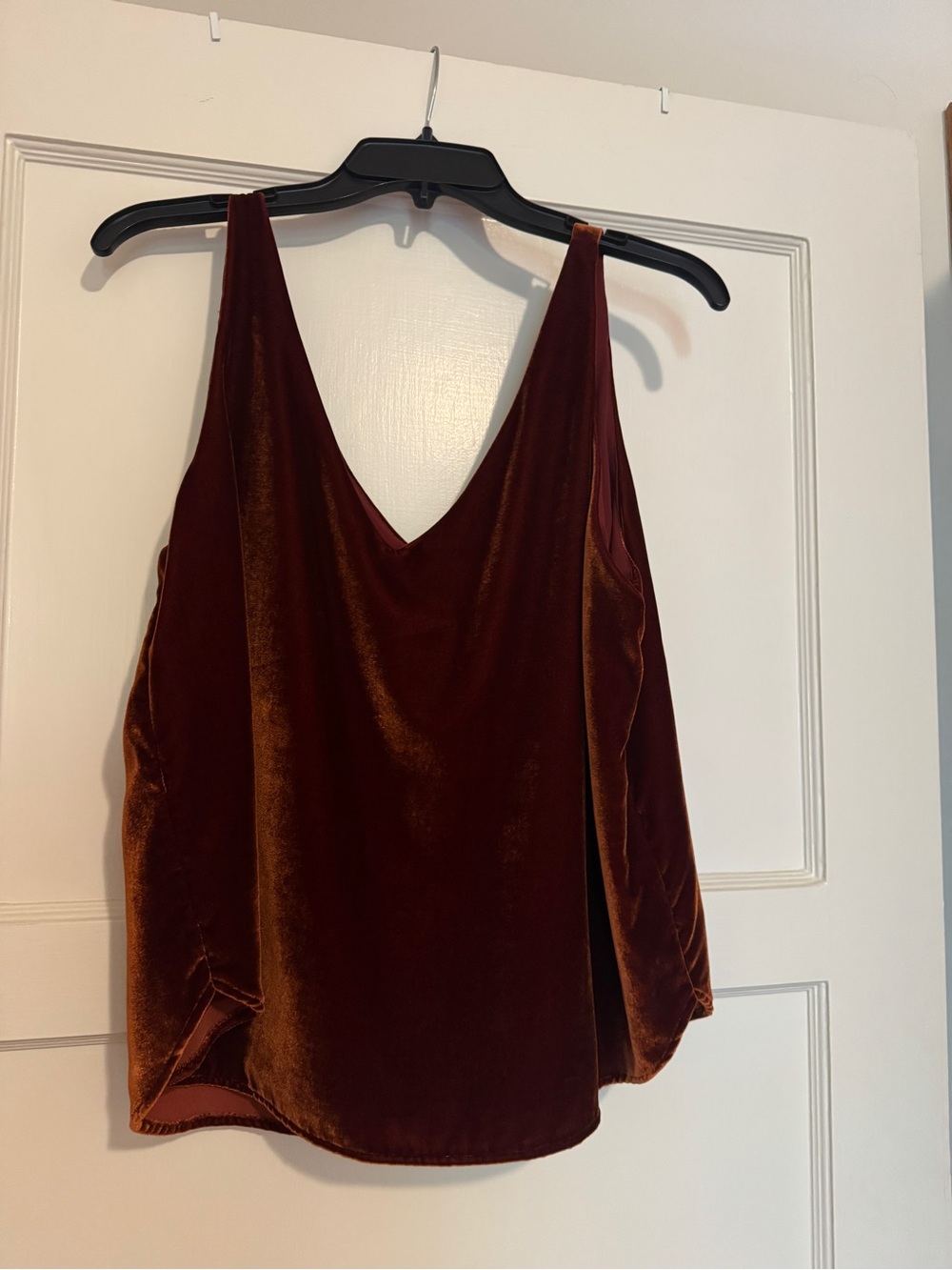 LOFT Velvet / Velour V-Neck Dressy Tank in dark orange / copper, size L petite